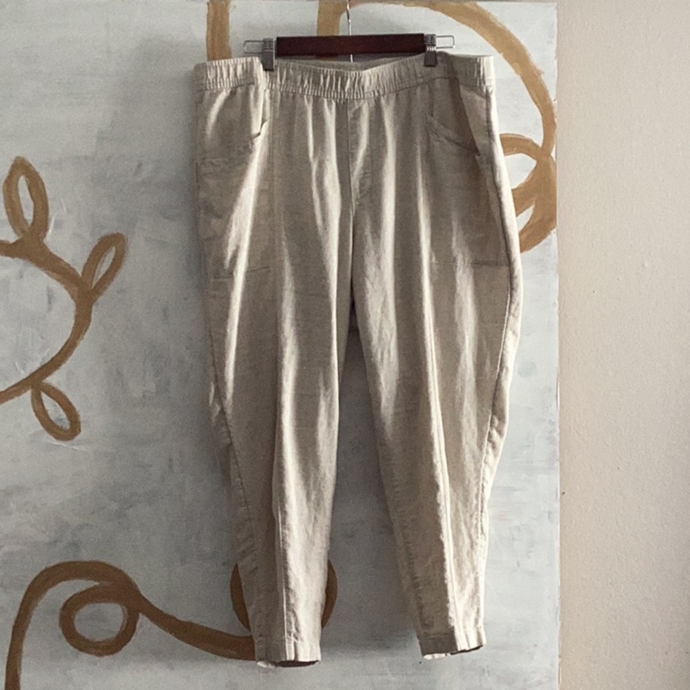 Old Navy Pants Womens XL Beige Linen Blend Pull On Straight Taper Pockets - Picture 2 of 6